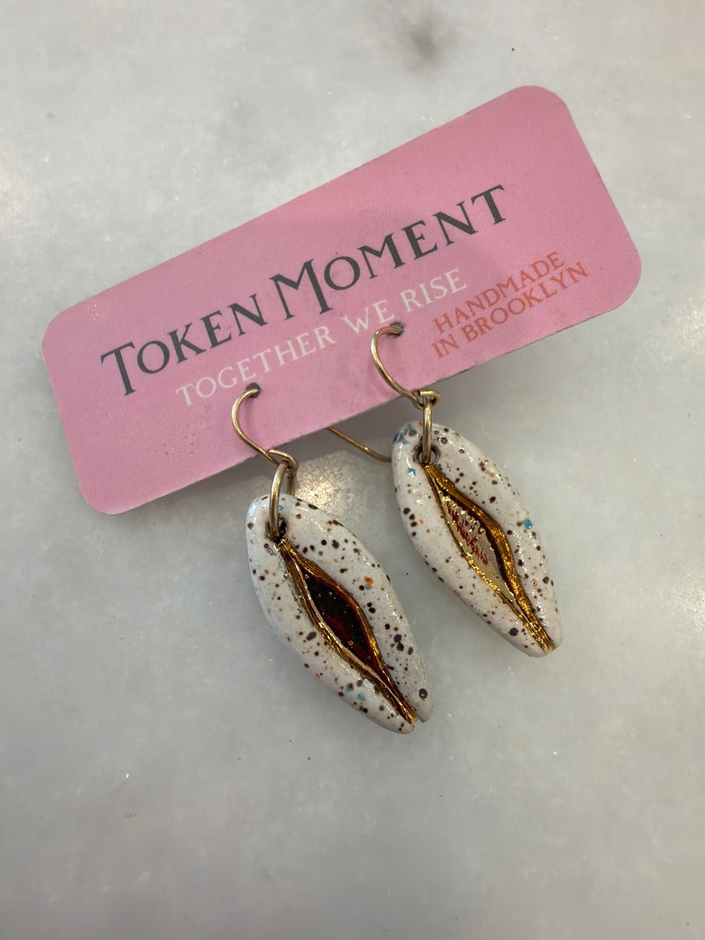 TOKEN MOMENT CONFETTI YONI DANGLE EARRINGS CLAY HANDMADE